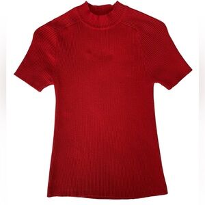 VTG 90s Limited America Ribbed Mockneck Top Short Sleeve Dark Cherry Red Women M